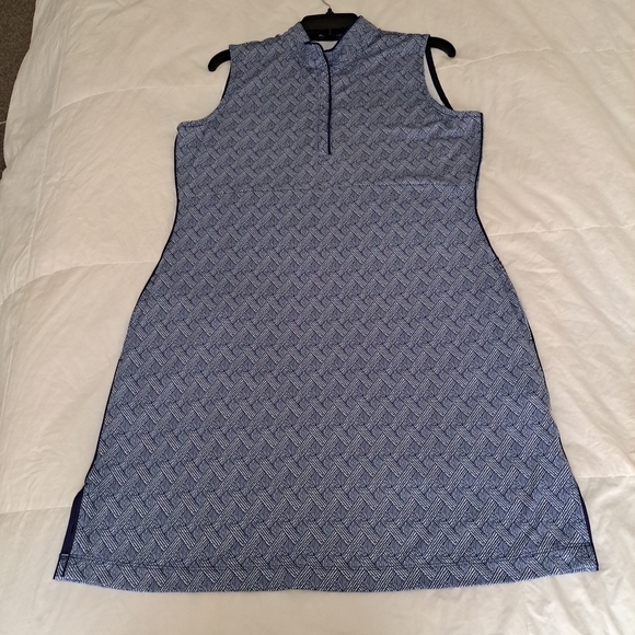 EP New York UPF+50 Sleeveless Blue Geometric 1/4 Zip Golf Dress Sz L EUC - Picture 2 of 11